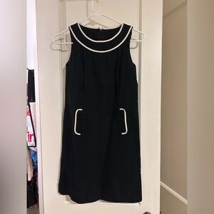 LOFT Black Textured Mini Dress with White Trim